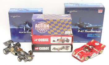 Corgi Toys; Comprising 191 Mclaren M23F1, a 190 J.P.S Lotus, boxed, together with Hobby Masters