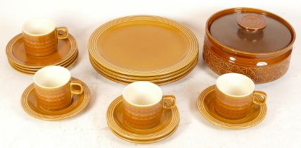 Hornsea Pottery, 'Saffron' pattern, four dinner plates, four side plates, four cup and saucers and a