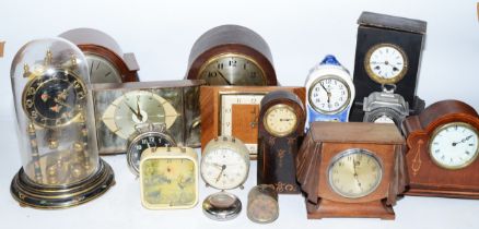 A collection of early 20th century and later clocks, to include mantel, carriage, traveling and wall