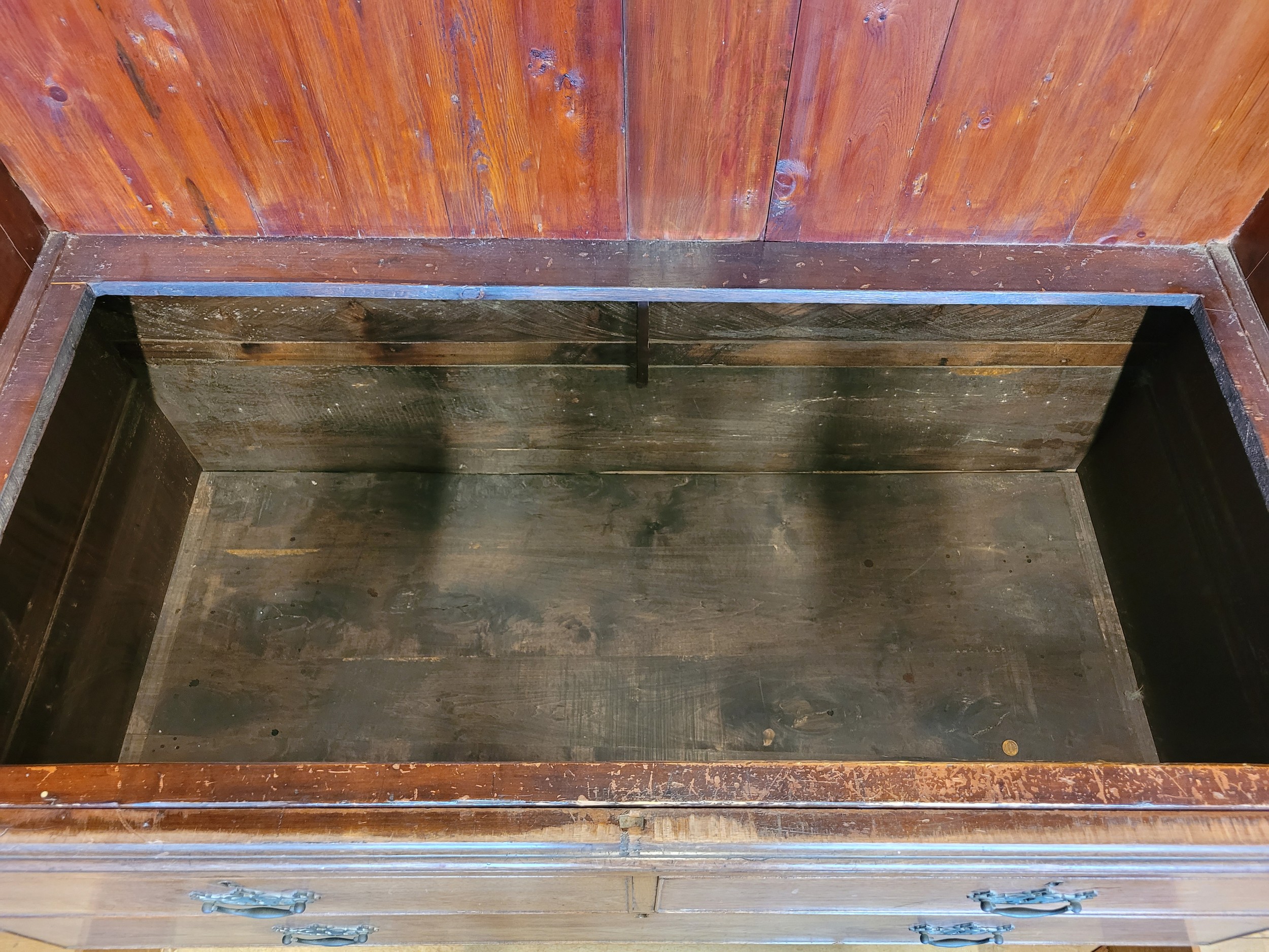 A late 19th century converted mahogany linen-press, the upper part lacking shelves, enclosed by a - Image 3 of 4