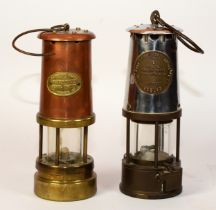 A brass coal miners lamp, type 6 made by Eccles, together with a copper and brass Ferndale