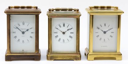 Two 20th century French brass carriage clocks, together with a unnamed example, having 8 day