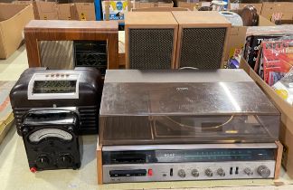 A mid 20th century Bush bakelite valve radio, together with a Bush walnut veneered valve radio, type