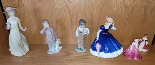 Three Nao porcelain figurines, together with Royal Doulton figurines Mary HN3375, Southern Belle