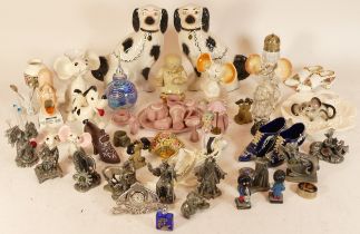 A collection of ceramics and collectables to include a pair of Staffordshire dogs, miniature