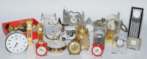 A large collection of miniature novelty clocks, having quartz movements.