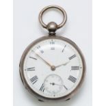 A silver key wind open face pocket watch, London 1876, 46mm, working when catalogued but not