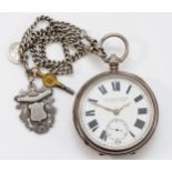 A silver Improved Patent English Lever open face key wind pocket watch, Birmingham 1905, together