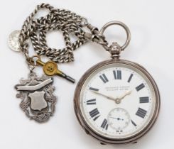 A silver Improved Patent English Lever open face key wind pocket watch, Birmingham 1905, together