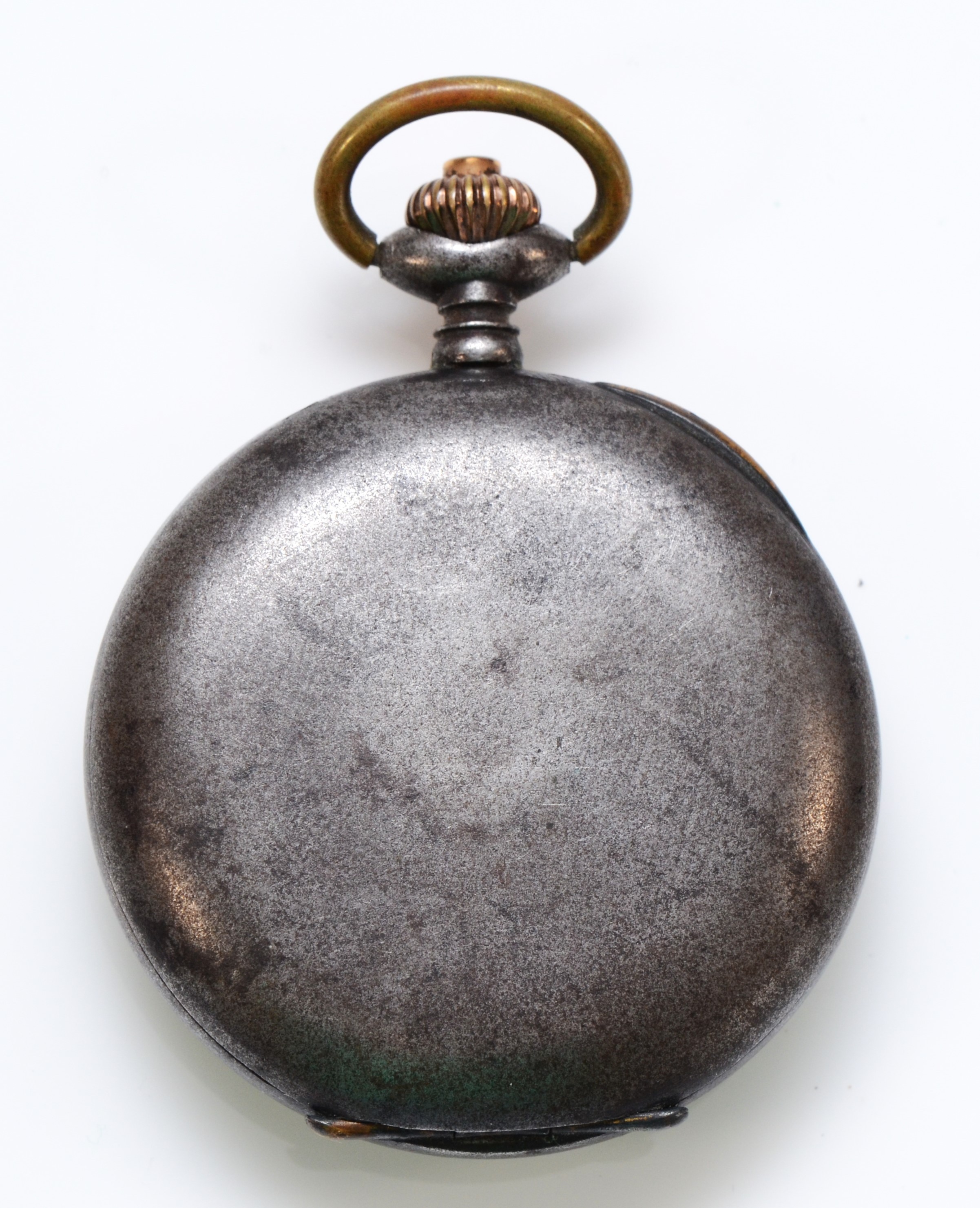 Un-named, a gun metal keyless wind open face stop second pocket watch, two subsidiary second - Image 2 of 3
