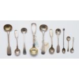 A collection of Georgian and later silver condiment spoons, 95gms