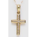 A 9ct gold and brilliant cut diamond set cross pendant, stated weight 0.11cts, 22mm overall,