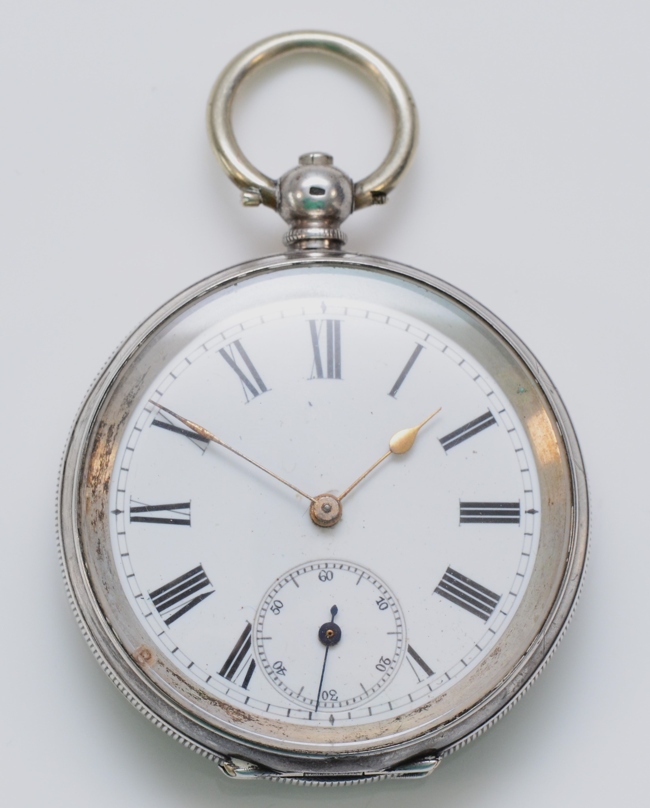 An 800 standard silver key wind open face pocket watch, metal cuvette, 44mm, working when catalogued