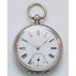 An 800 standard silver key wind open face pocket watch, metal cuvette, 44mm, working when catalogued