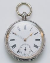 An 800 standard silver key wind open face pocket watch, metal cuvette, 44mm, working when catalogued