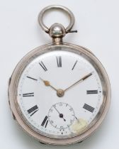 A silver key wind open face pocket watch, Birmingham 1909, inner cover engraved "High Ham