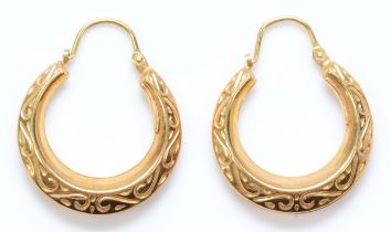 A 9ct gold pair of hoop ear rings, 1.7gm