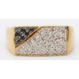 A 9ct gold white and black diamond panel ring, 18 x 10mm, V, 6.9gm