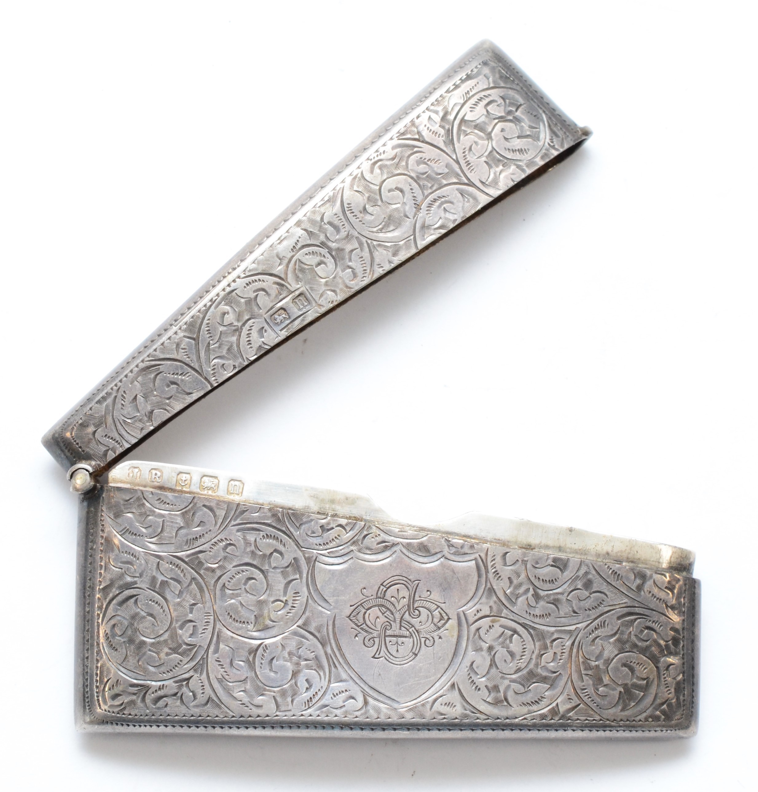 An arched silver card case, Birmingham 19128 x 4cm, 39gms. - Image 2 of 2