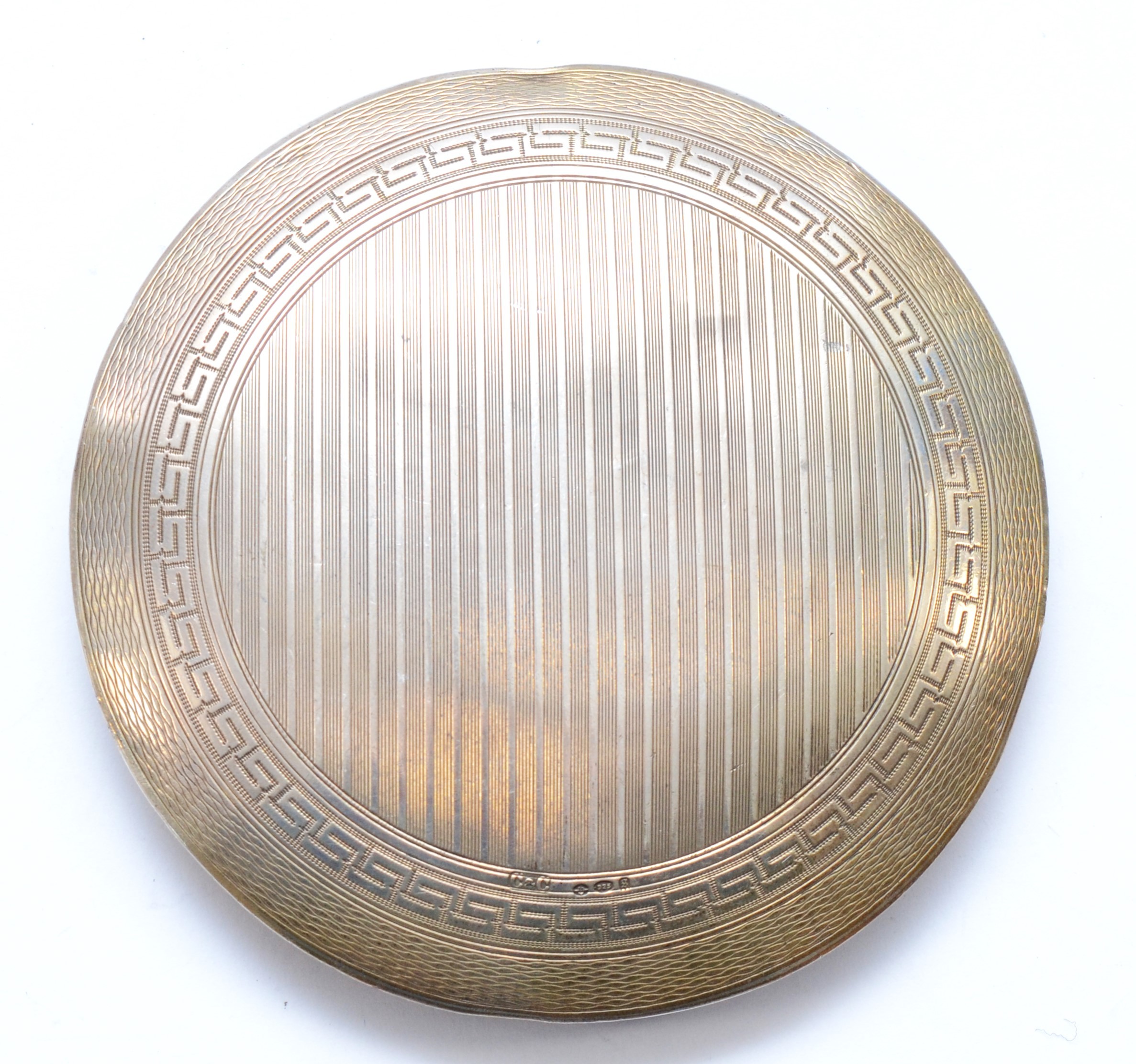 An Art Deco silver and black enamel compact, London import 1922, lacking interior, diameter 8.5cm, - Image 3 of 3