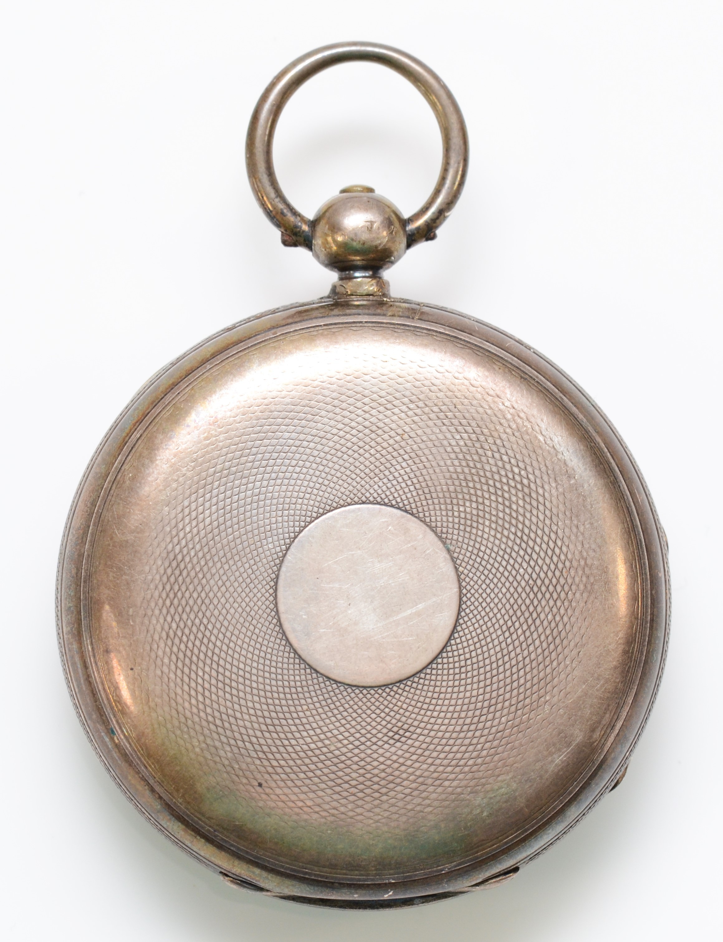 A silver key wind open face pocket watch, London 1880, 46mm, not working when catalogued, dial - Image 2 of 3