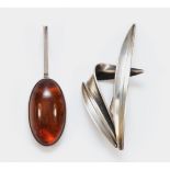 N. E. From, a Danish silver and amber pendant, 47mm and Anton Michelsen, a Danish silver leaf