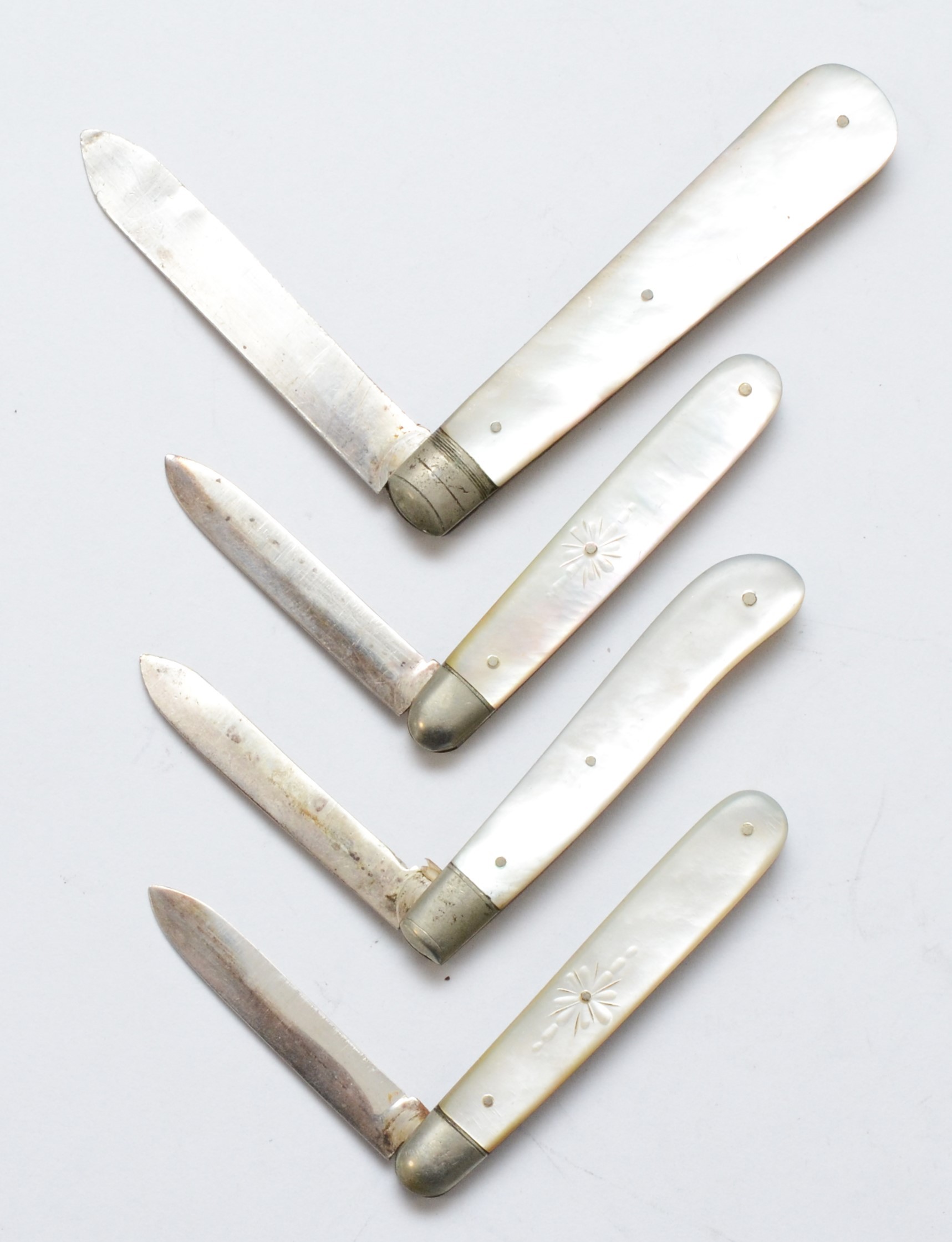 Four silver bladed and mother of pearl fruit knives, various dates - Image 2 of 2