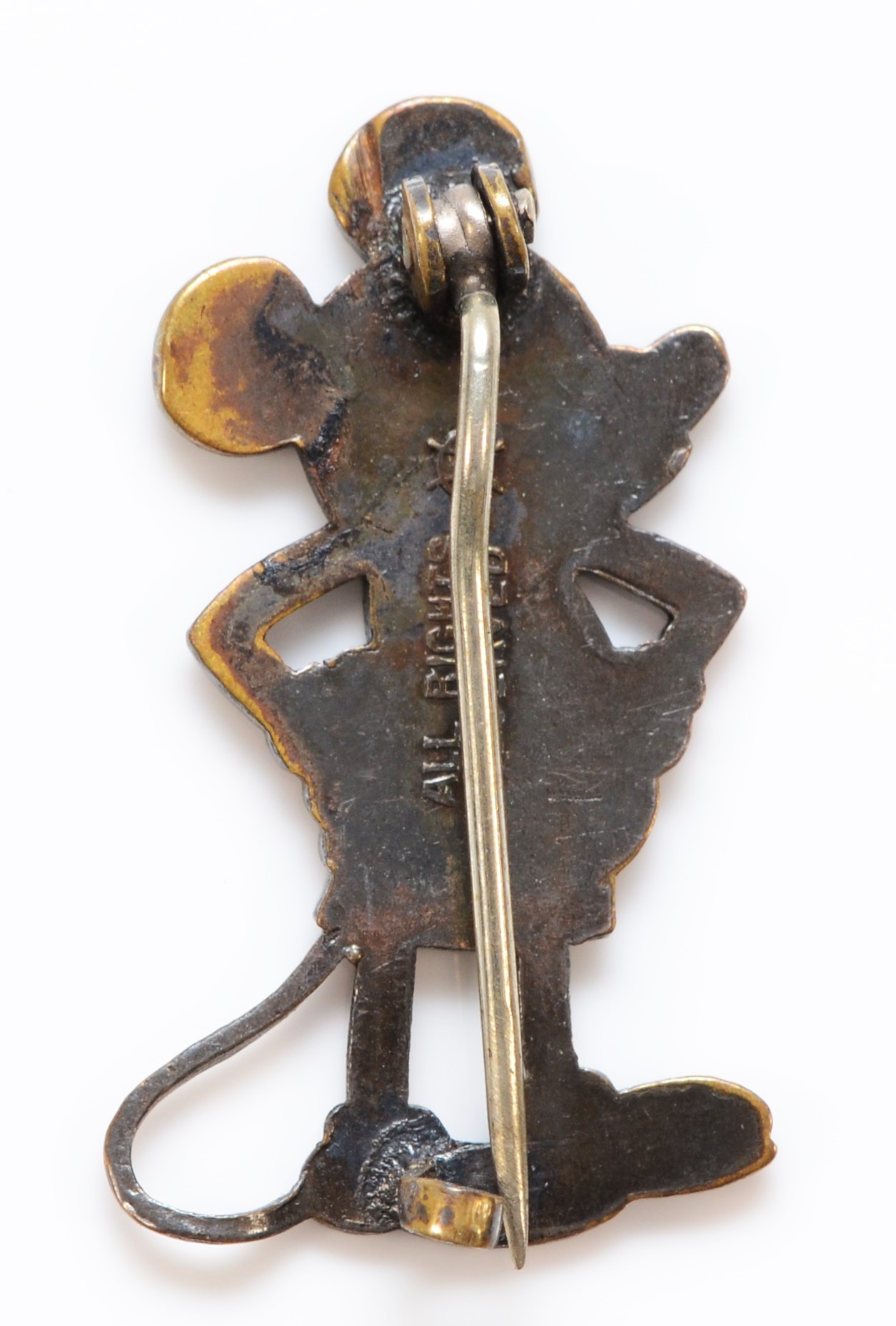 Charles Horner, a white metal and black enamelled brooch/badge in the form of Mickey Mouse with - Image 2 of 2