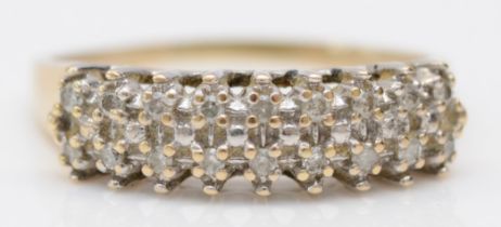 An unmarked 9ct gold and brilliant cut diamond two row ring, U, 3.4gm