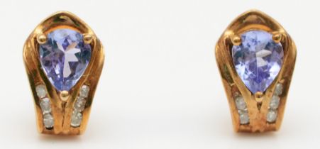 A 9ct gold, diamond and tanzanite pair of ear studs, 1.3gm