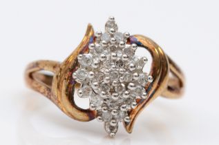 A 9ct gold and diamond cluster ring, N, 3.1gm