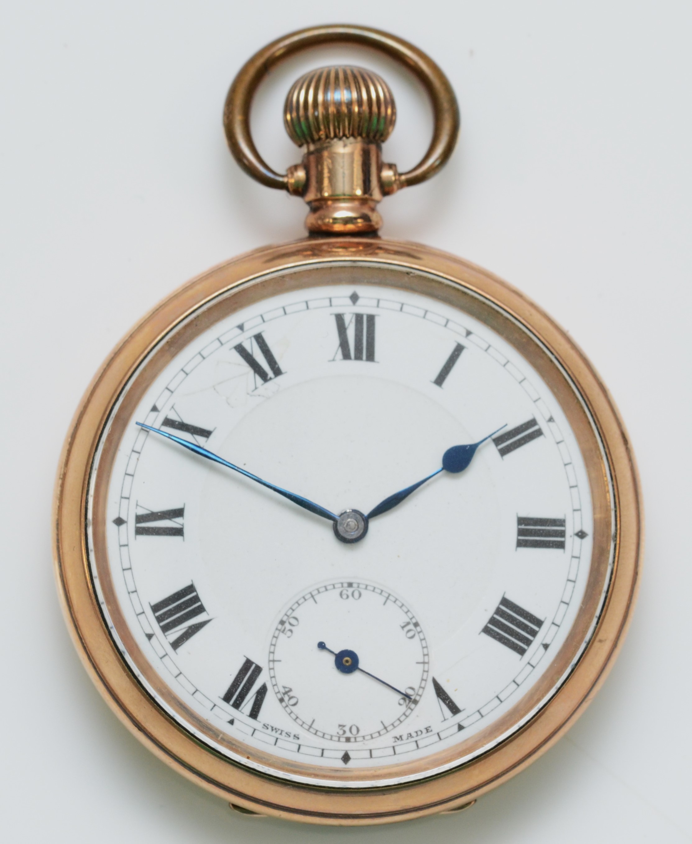 Rands, a gold plated keyless wind open face pocket watch, Swiss movement, 50mm, case, working when - Image 3 of 5