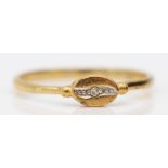 A 9ct gold and diamond ring, K, 0.8gm