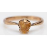 A 9ct gold and citrine heart shape ring, L, 1.6gm