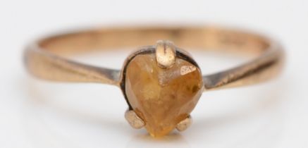 A 9ct gold and citrine heart shape ring, L, 1.6gm