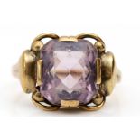 A German 333 gold standard and amethyst dress ring, O, 3.3gm