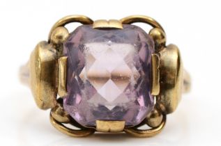 A German 333 gold standard and amethyst dress ring, O, 3.3gm