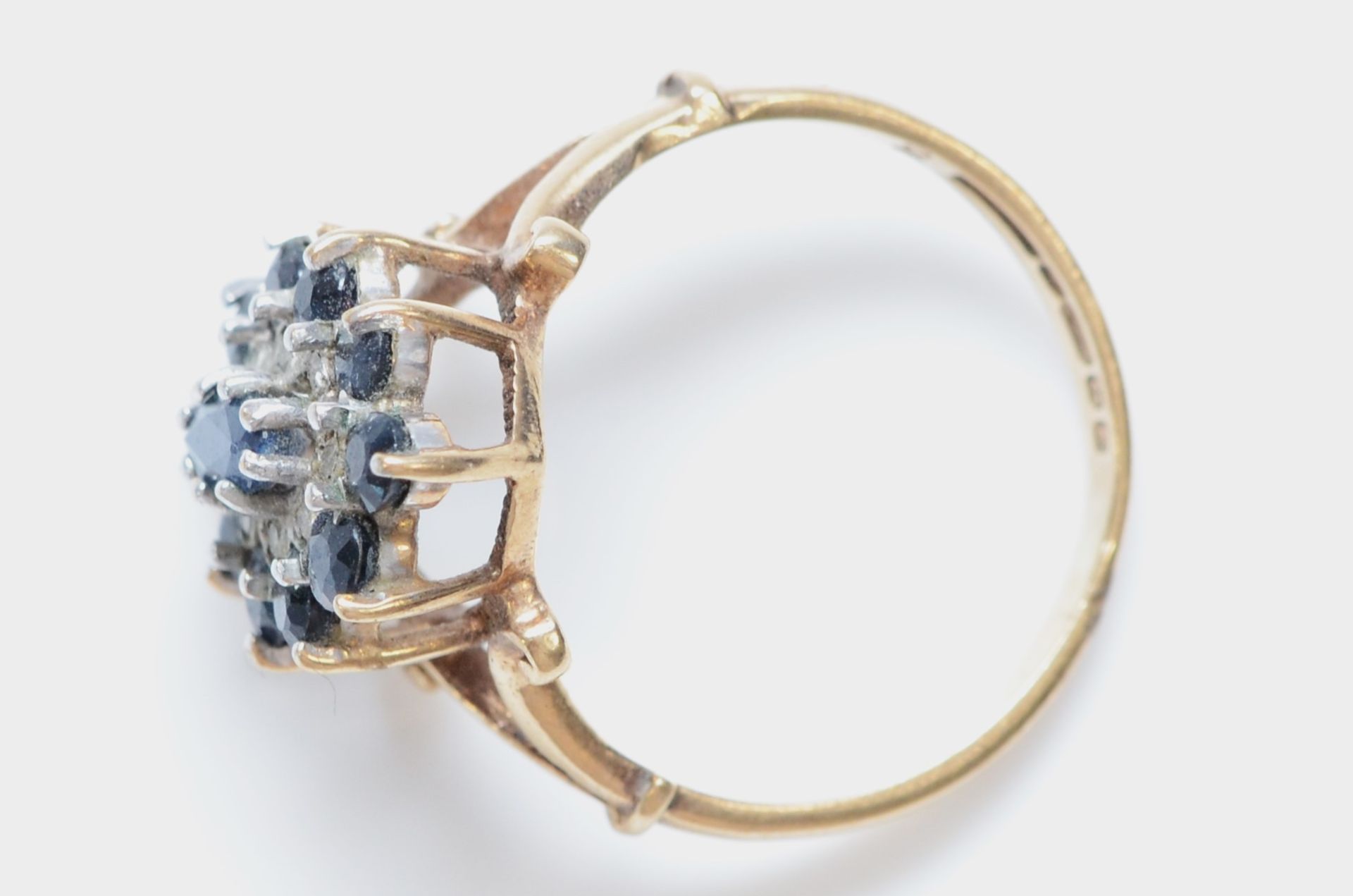 A 9ct gold sapphire and diamond cluster ring, M 1/2, 3gm - Image 2 of 2
