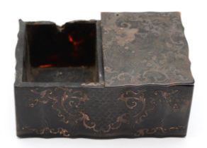 A Georgian tortoiseshell and gold double lidded box, one lid missing, lacking hinges, 9 x 6 x 4cm