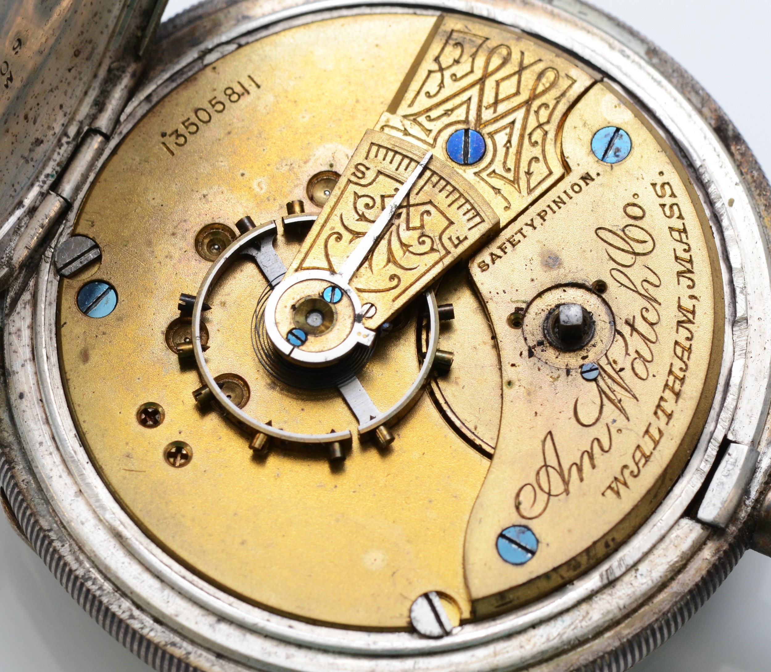 Waltham for Fattorini & Sons, a silver key wind open face pocket watch, Birmingham 1912, 51mm, - Image 3 of 3