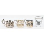 A silver tea glass holder, by Mappin & Webb, Sheffield 1897, with cherub decoration and two plain