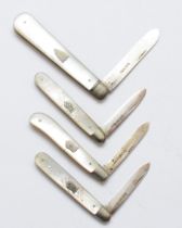 Four silver bladed and mother of pearl fruit knives, various dates