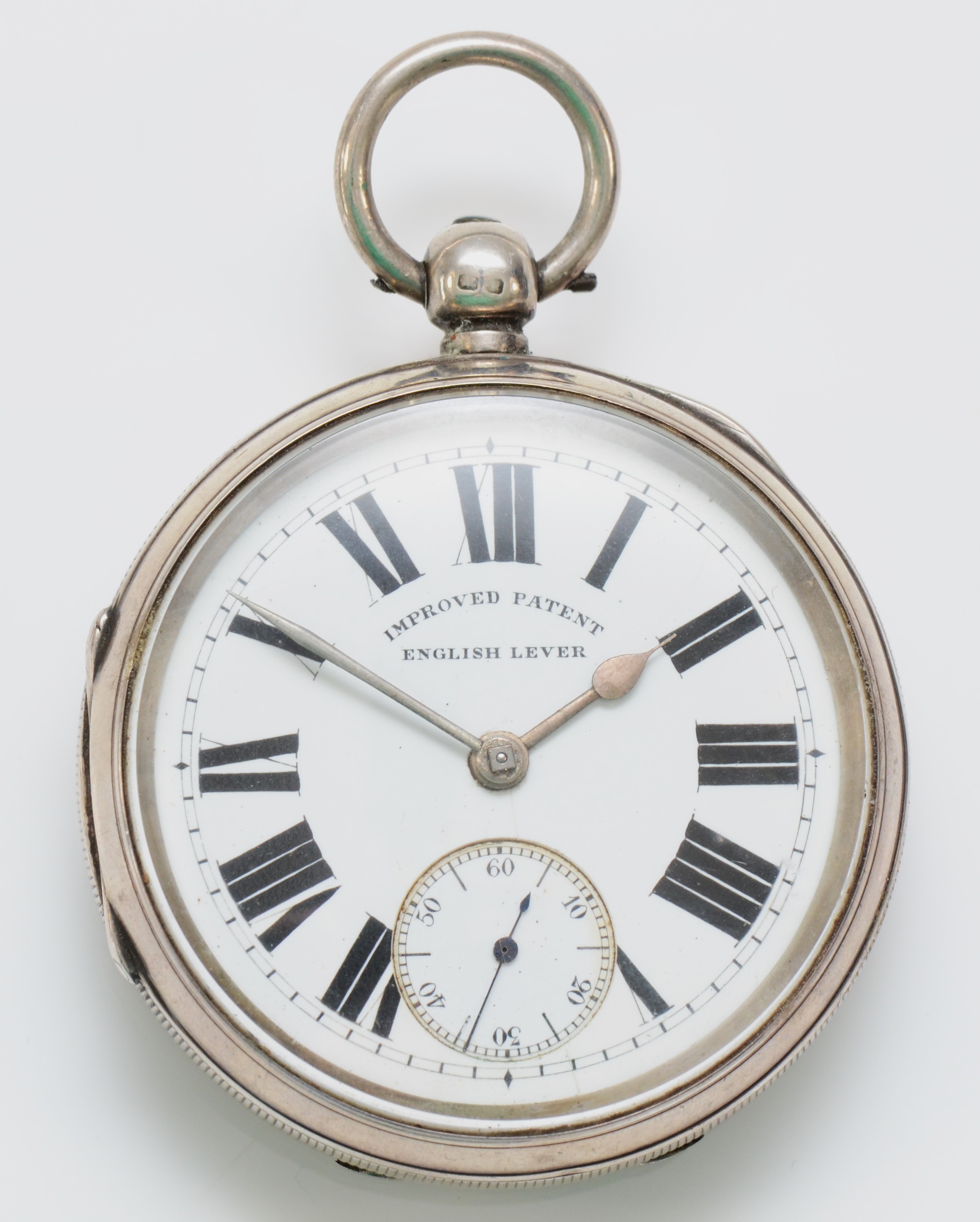 A silver key wind open face pocket watch, Chester 1899, Improved Patent English Lever, 54mm, working