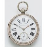 A silver key wind open face pocket watch, Chester 1899, Improved Patent English Lever, 54mm, working