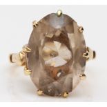 A vintage 9ct gold and smokey quartz dress ring, 18 x 13mm, L, 5.7gm