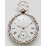 A silver key wind open face pocket watch, Chester 1900, 46mm, working when catalogued but not