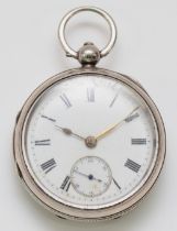 A silver key wind open face pocket watch, Chester 1900, 46mm, working when catalogued but not