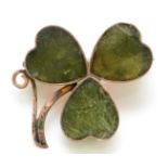 An Edwardian 9ct rose gold and Connemara marble shamrock brooch, Birmingham 1905, 20mm, 2.3gm