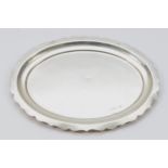 A silver oval dish/stand, Chester 1931, with wavy border, 17 x 13.5cm, 123gms