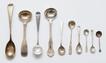 A collection of Georgian and later silver condiment spoons, 99gms